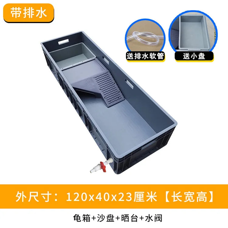 ‌Heavy-Duty Turtle Tank with Basking Platform - Large Plastic Aquarium for Reptiles, Waterproof Fish Pond with Drainage System