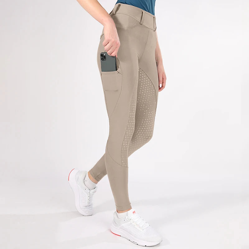 MXLLINA White Horse Riding Pants Women Equestrian Breeches Full Seat Silicone Competition Leggings Anti-pilling Sports Tights