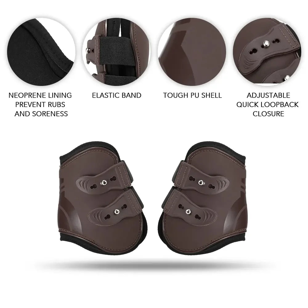 4 Pcs Horse Horse  Adjustable Front Hind Leg Tendon Protections Equestrian PU Shell and High-Quality Neoprene