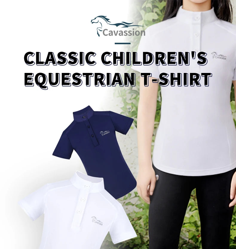 Kids horse riding T shirt white color competition equestrian children short sleeve coat girl rider equestrian equipment