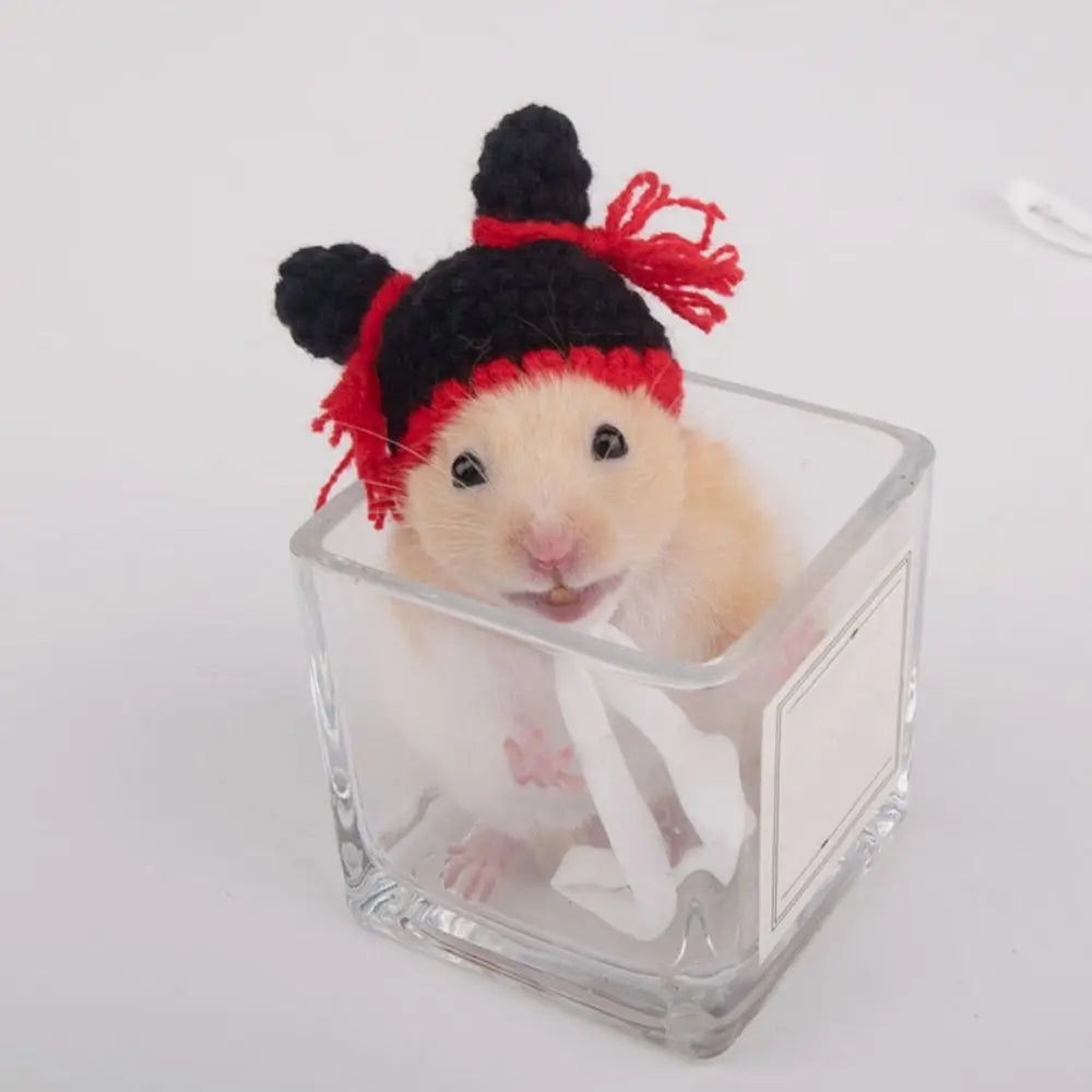 Portable Cartoon Hamster Hat Soft Handmade Pet Knitted Hat Adjustable Hamster Headwear for Photographs'