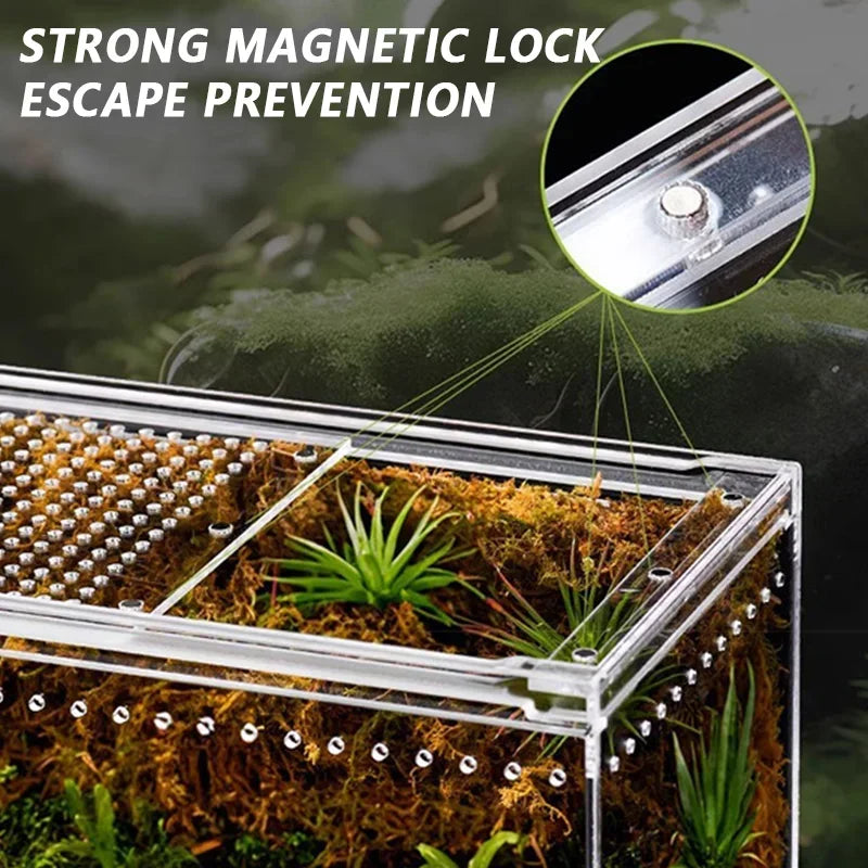 Reptile Anti-Escape Breeding Box Acrylic Transparent Breathable Amphibian Tank for Turtle Spider Lizard Snake Frog Reptiles Cage