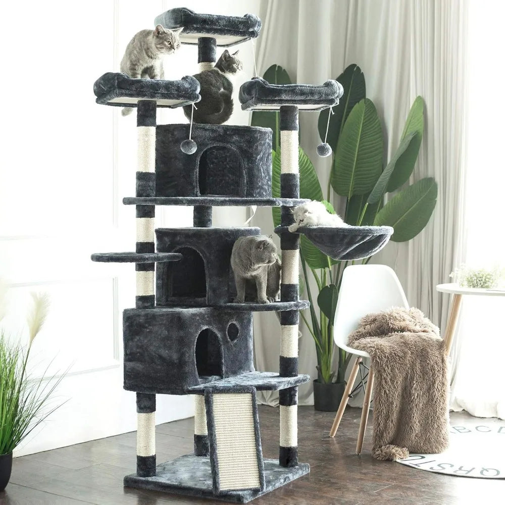 Cat Tower with Caves, Cozy Perches, Scratching Posts, Activity Center Stable for Kitten/Big Cat