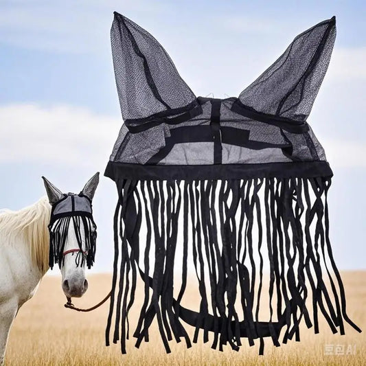Horse Fly Cover With Ear Mesh Adjustable Horse Supplies With Tassels UV Shield Equestrian Equipment