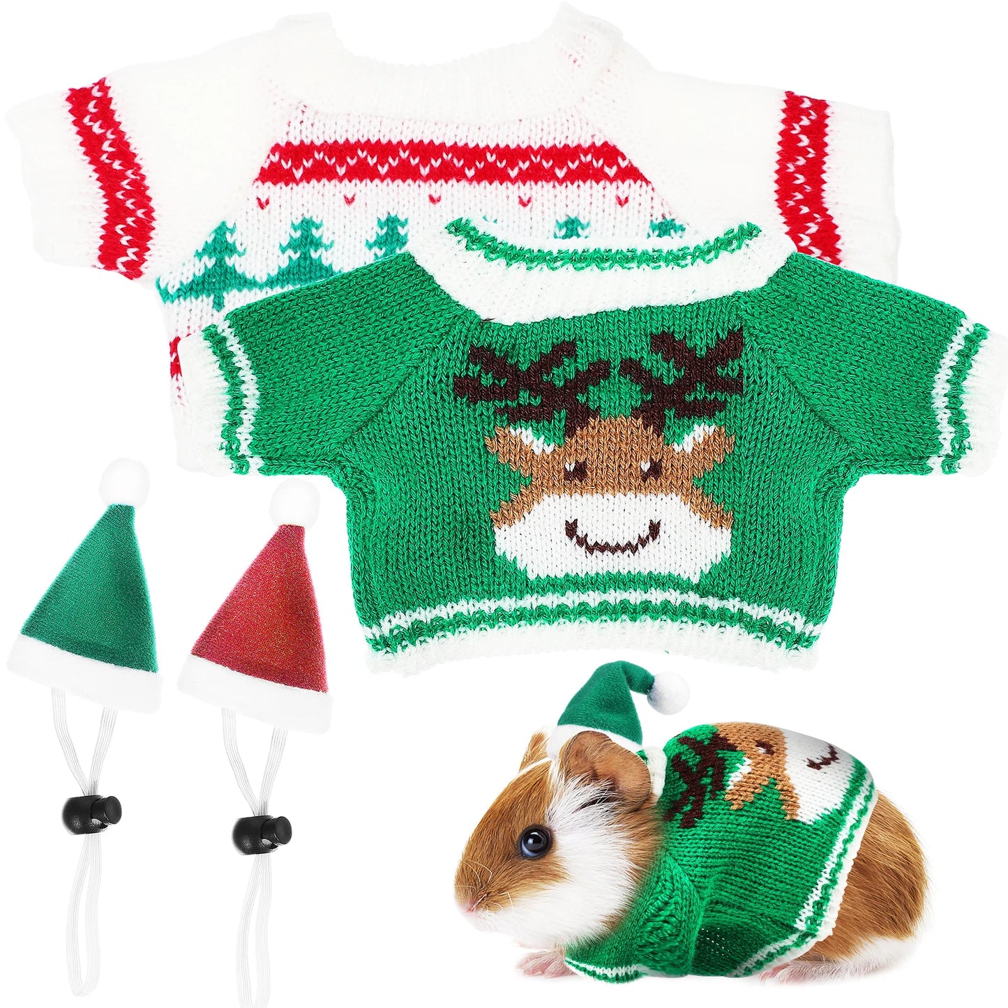 1Set Soft Small Pet Christmas Outfit Hat Sweater Costume Winter Clothes for Guinea Pig Bunny Hamster Rabbit Clothes