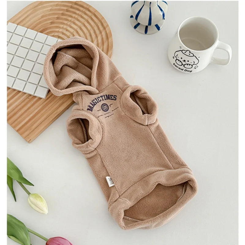 Thick Yellow Fleece Hooded Sweatshirt for Sphynx Cat Grey Short sleeved Coat for Devon Rex in Winter Soft Loungewear for Kittens