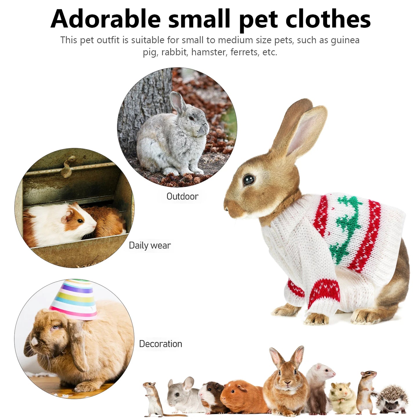 1Set Soft Small Pet Christmas Outfit Hat Sweater Costume Winter Clothes for Guinea Pig Bunny Hamster Rabbit Clothes