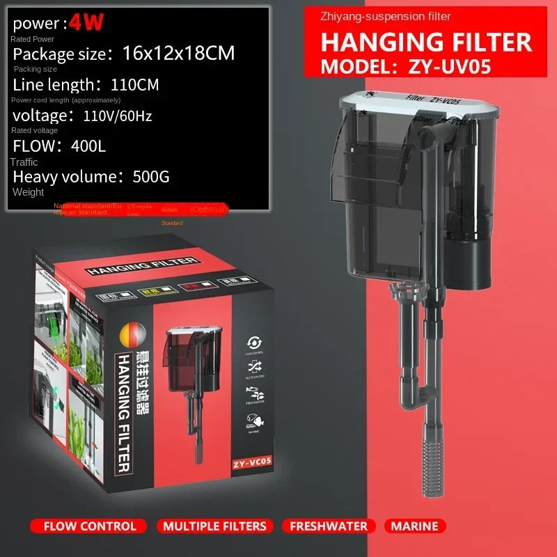 Aquarium 110V 220V Wall-mounted Filter Fish Tank Filter External Grass Tank Filter Water Flow Adjustable Suitable for 30-80CM