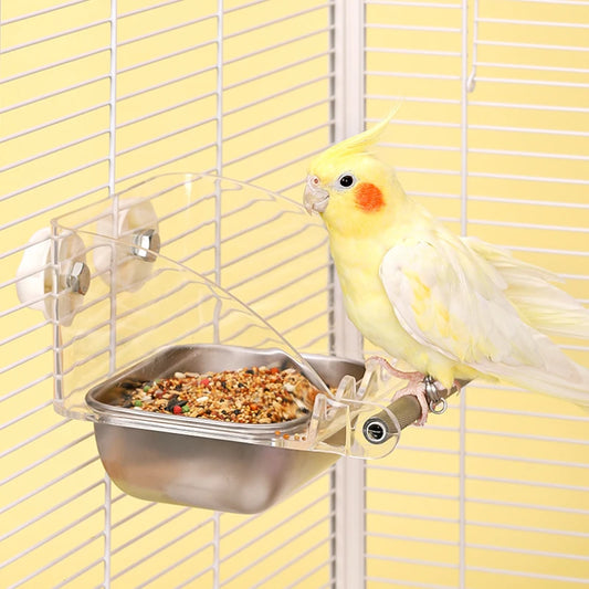 Bird Feeder for Cage Transparent Bird Feeders Bird Feeder with Anti-Slip Stand Stainless Steel Bird Bowls Parakeet Feeder S L