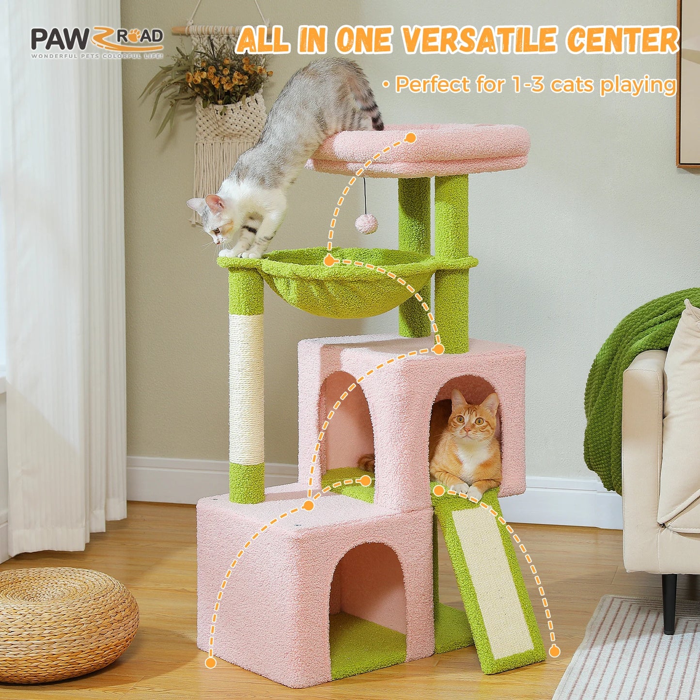 Large Cat Tree for Indoor Cats Multi-Level Cat Tower with Spacious Condos Sisal Scratching Pad Kitten House Accessories Cat Toys