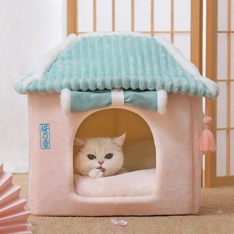 Cat's Nest Warm In Winter All Seasons Universal Cat House Removable and Washable Cat Beds Pet Supplies Closed Cat House Villa