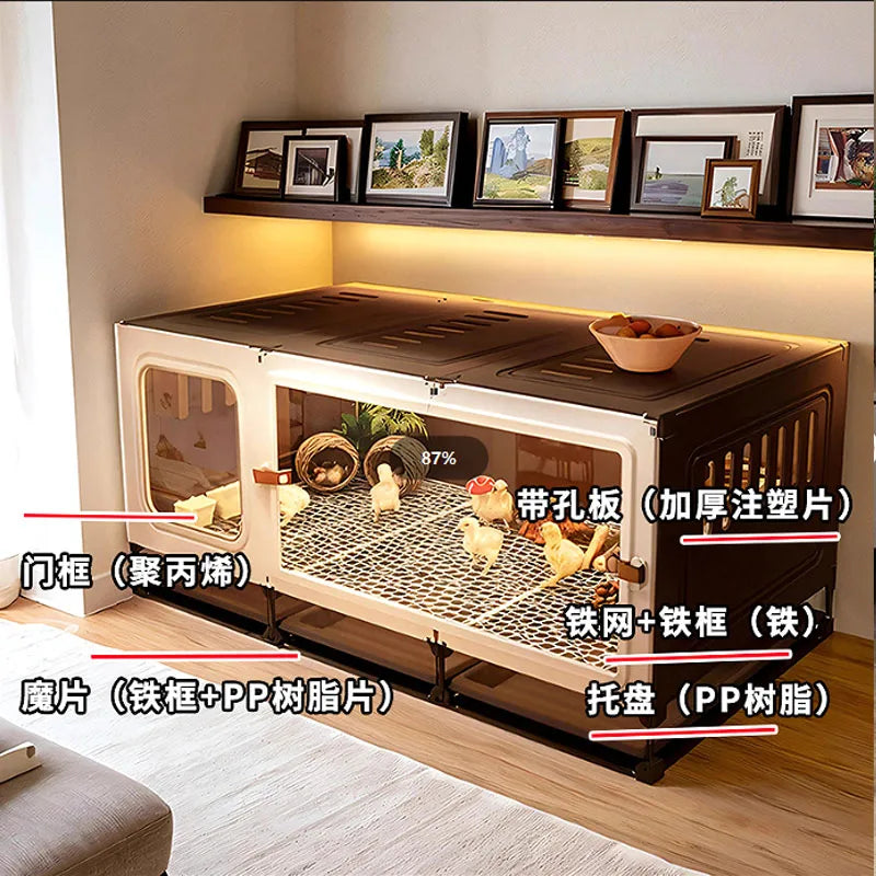 Large Quail Cage with 2-Tier Wire Floor & Droppings Tray, Ventilated Chicken Coop Foldable Breeding Box Educational Kids Project
