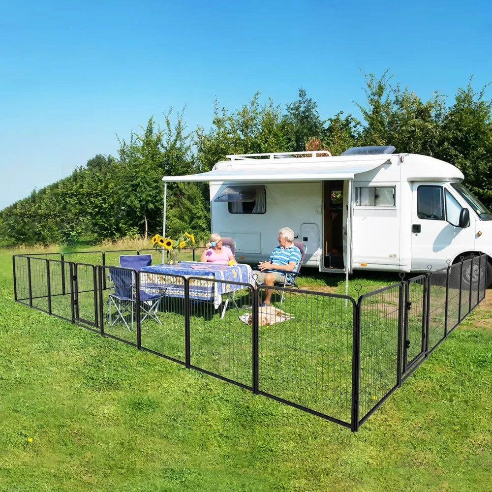 Dog Playpen Outdoor Extra Wide 32 Panels Heavy Duty Dog Fence 32" Height Anti-Rust with Doors Portable for RV Camping Yard