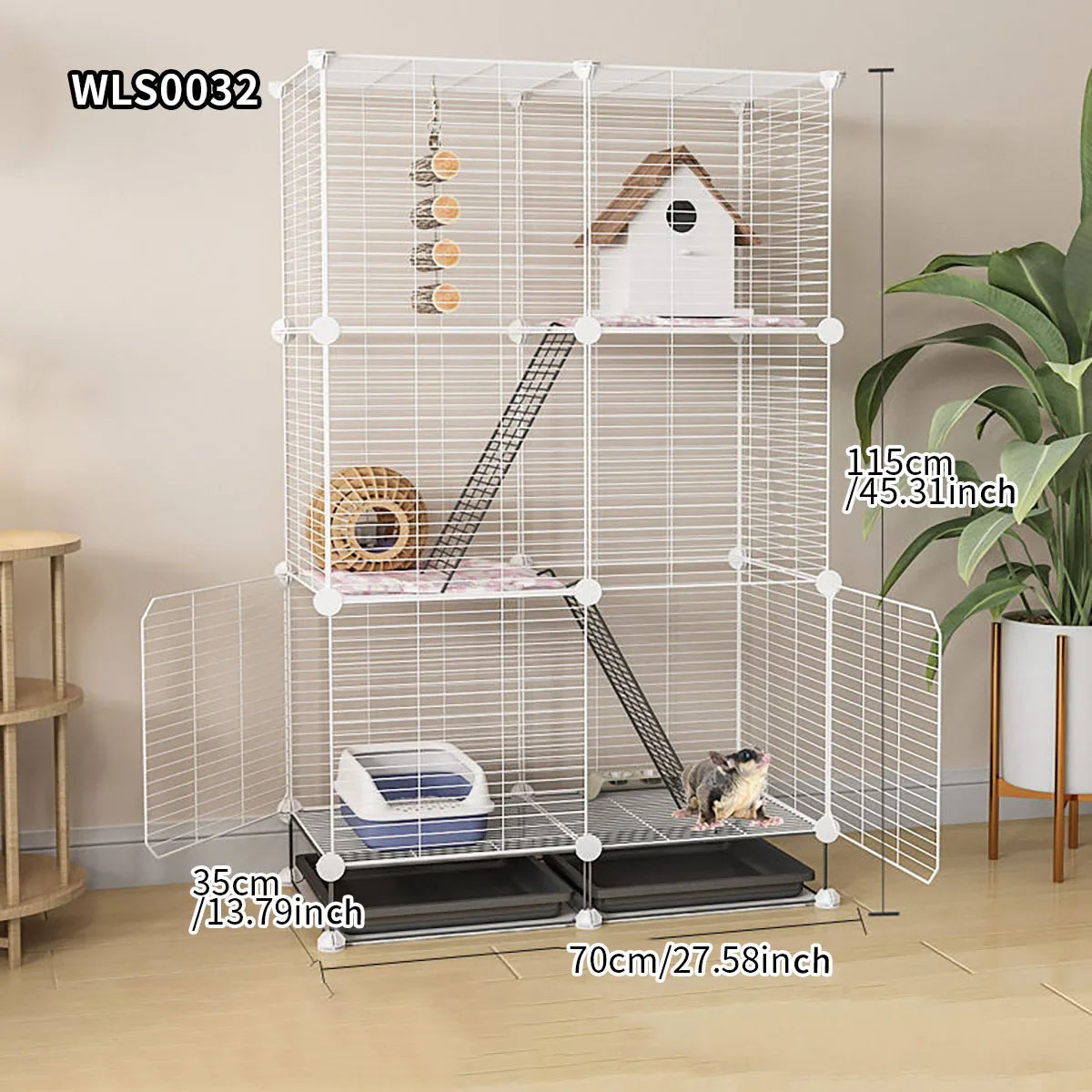Small Animal Cage for Home Use  with Toilet, Large Rabbit Cage, Sugar Glider Breeding Squirrel Cage with Tray