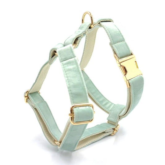 Green Tea Velvet Free Custom Dog Harness Soft Luxury Designer Dog Collar for Small Dogs Personalized Bowtie Collar Lead Poop Bag