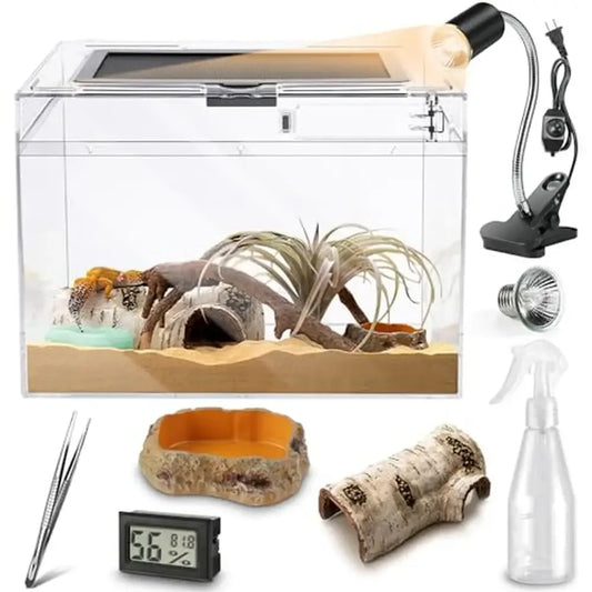 Reptile Terrarium PC Tank Starter Kit 15.6x8x10 inch Anti Breakage Amphibians Habitat Ventilation Kit Starter Accessories