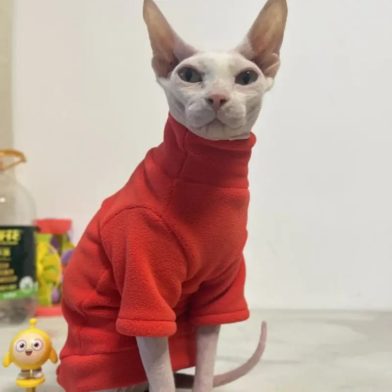 Fleece Coat for Sphynx Cat Warm Sweatshirt 4-legged Jumpsuit