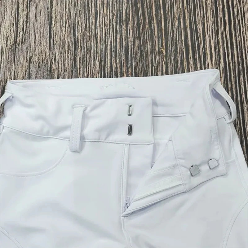 MXLLINA Button Zipper Horse Riding Pants Women Equestrian Leggings Breeches Competition Full Silicone Sports Tights