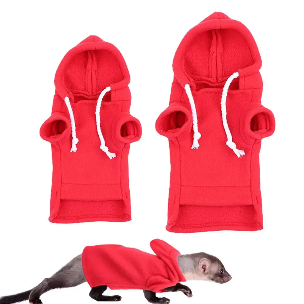 Cute Ferret Hoodie Solid Color Drawstring Hooded Sweatshirt Thick Fluffy Pet Hoodie Foreleg Elastic Hamster Guinea Pig Clothes