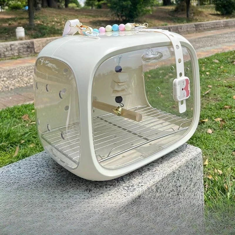 Parrot Cage Bird with Handheld Acrylic Outdoor Viewing Bird Cage Peony Carrying Bag Animals Carriers Portable Parrot Products