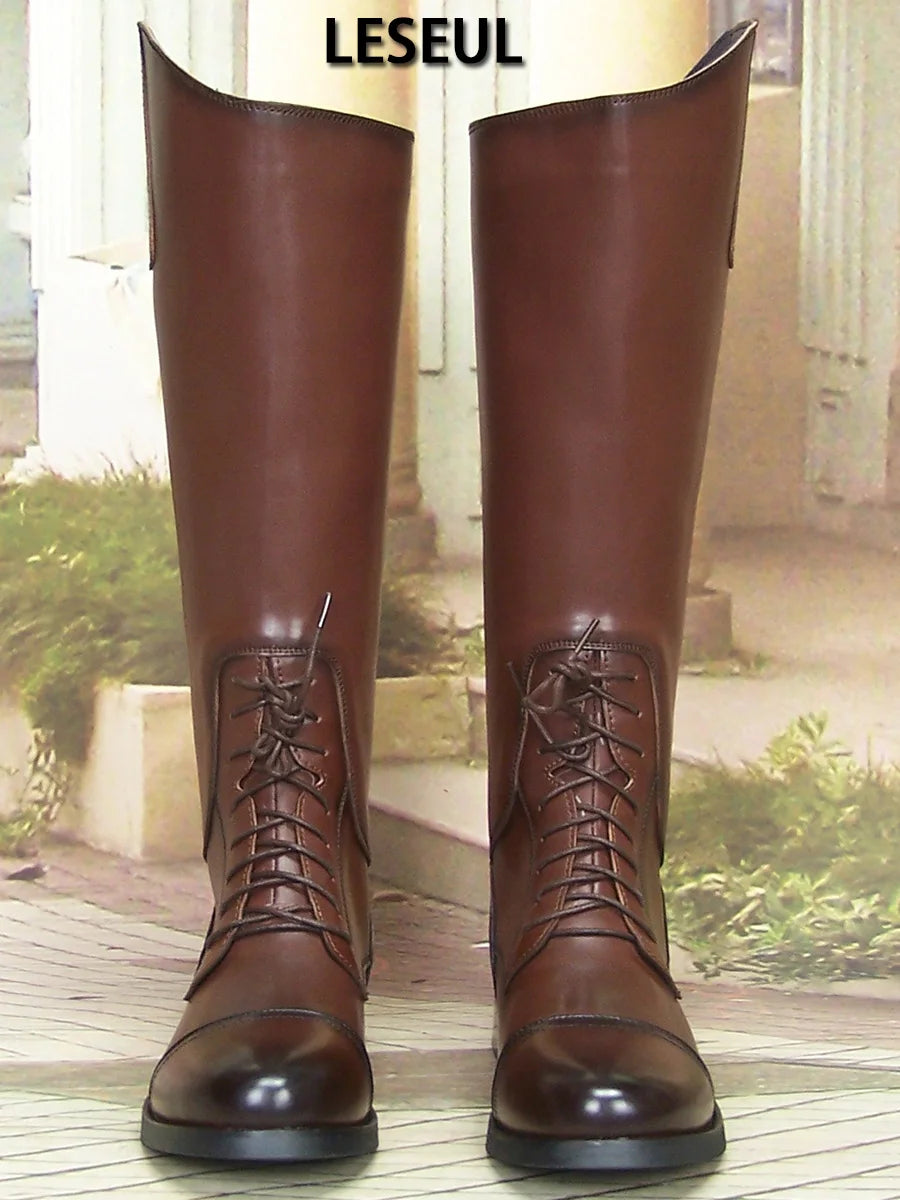 Men's High-top Genuine Leather Cowhide Ceremonial Guard Boots  British Autumn Zipper Men's Long Leather Riding Boots