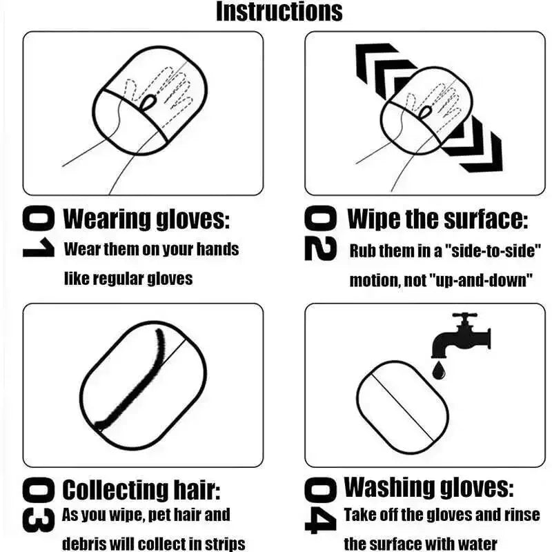 Pet Hair Removal Set Tool Reusable Static Removal Gloves Double-Sided Grooming Gloves Remove Dog Cat Hair Carpets Sofa Cleaner