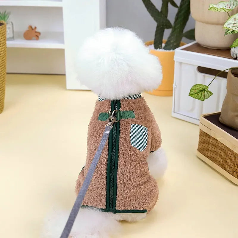 Towable Pet Jumpsuit with Buckle Winter Warm Puppy Dog Suit Clothes for Small Dogs Yorkshire Shih Tzu Overalls Clothing
