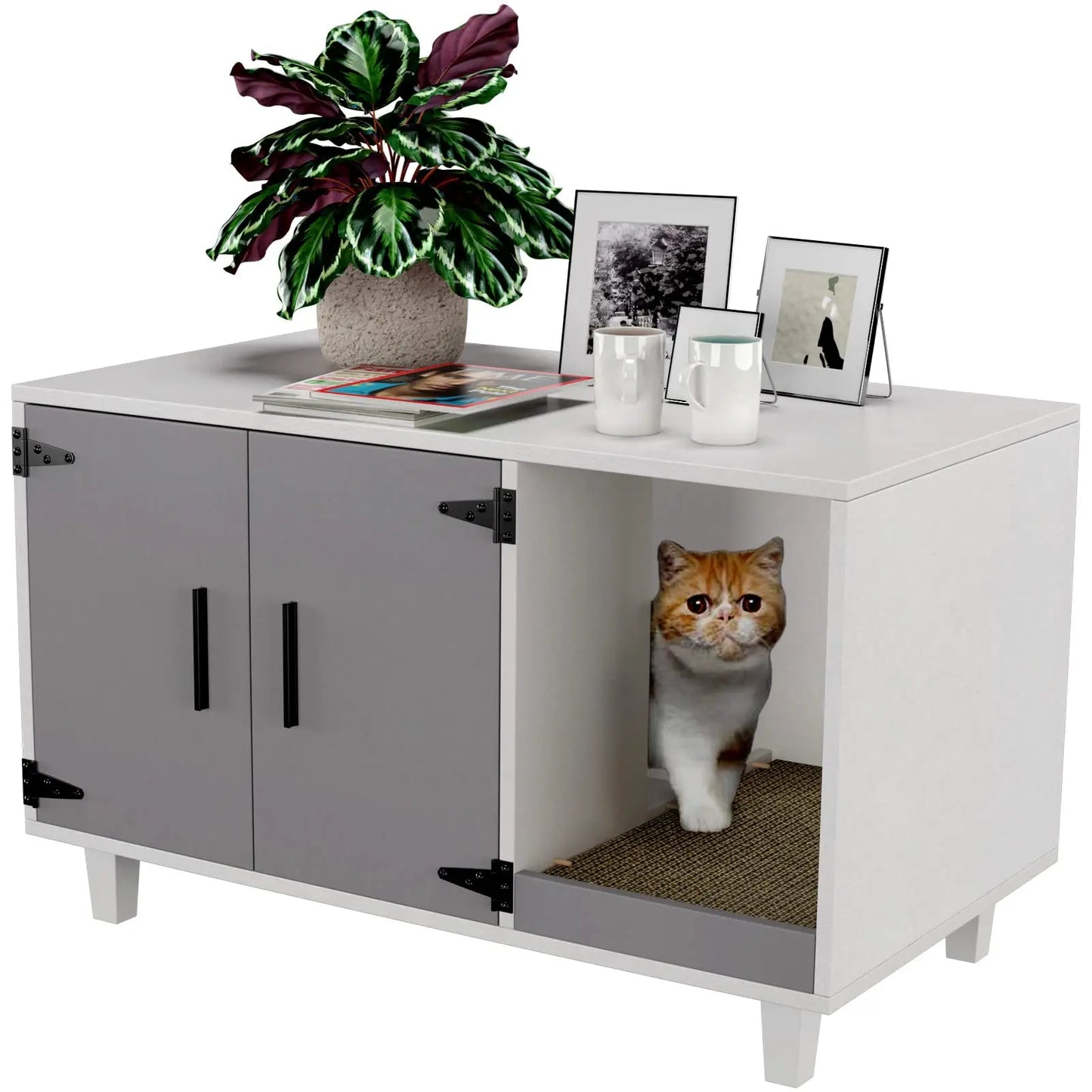 Modern Wood Pet Crate Cat Washroom Hidden Litter Box Enclosure Furniture House As Table Nightstand With Scratch Pad, Stackable