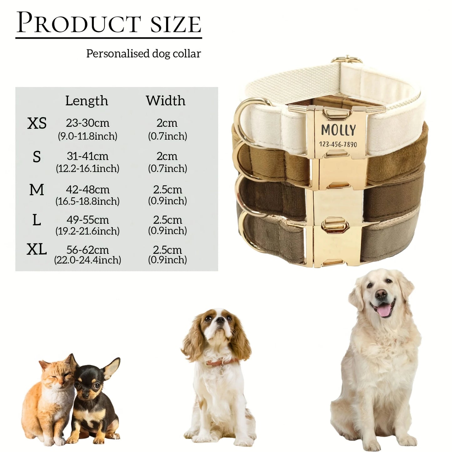 1pc Personalized Dog Collar Velvet, Engraving Custom Name Phone Number ID Tag, Soft Comfy Adjustable Collars For Small Medium Large Dogs