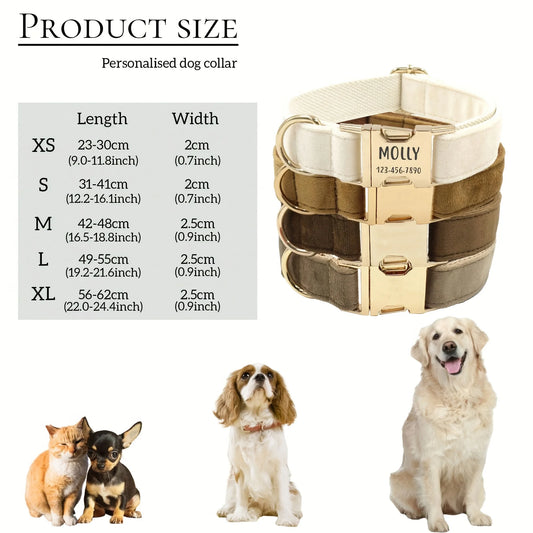 1pc Personalized Dog Collar Velvet, Engraving Custom Name Phone Number ID Tag, Soft Comfy Adjustable Collars For Small Medium Large Dogs