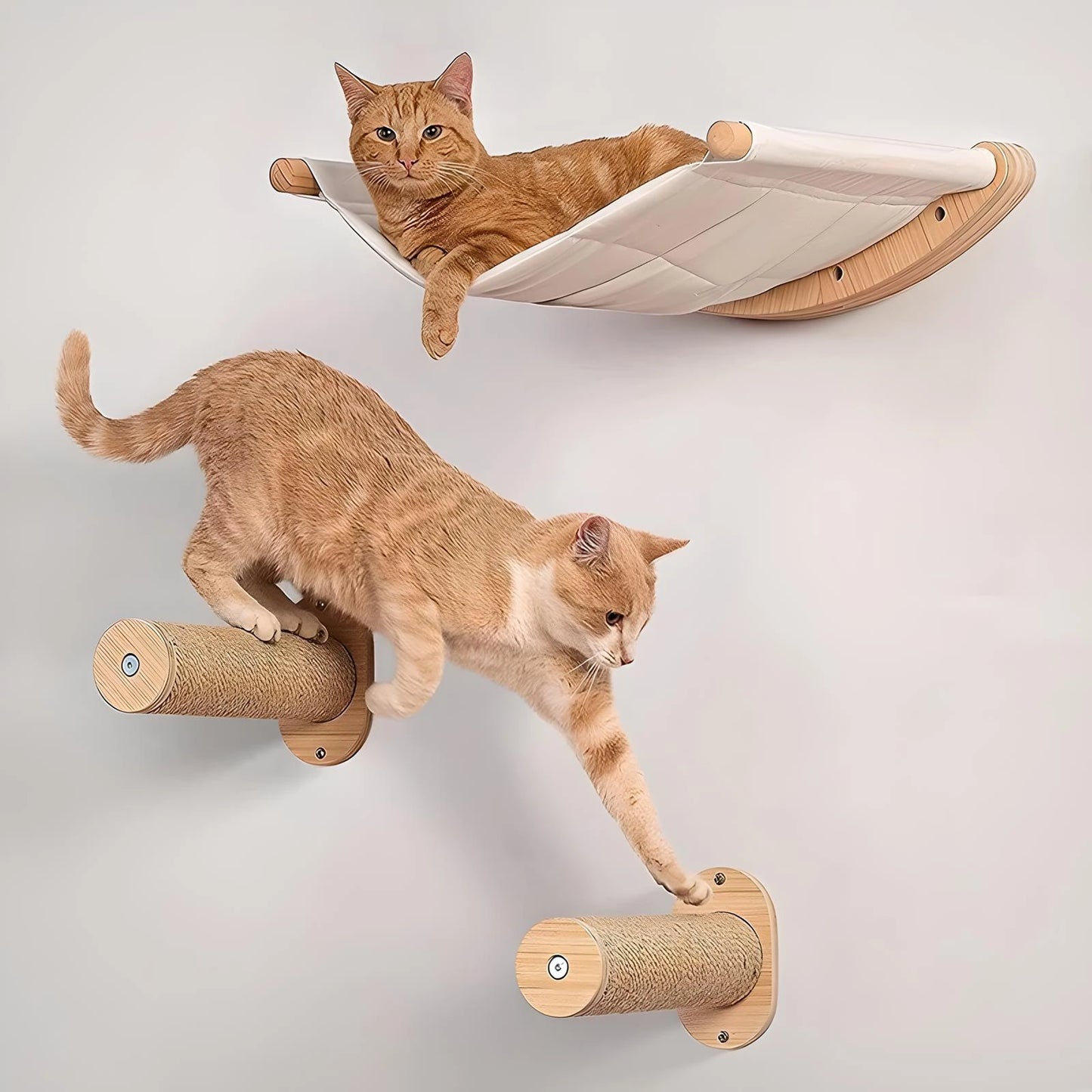 Cat Hammock Wall Mounted Cat Shelf With Two Steps - Cat Wall Shelves And Perches For Sleeping, Playing, Climbing, And Lounging -Sleeping, Playing, Climbing, And Lounging -