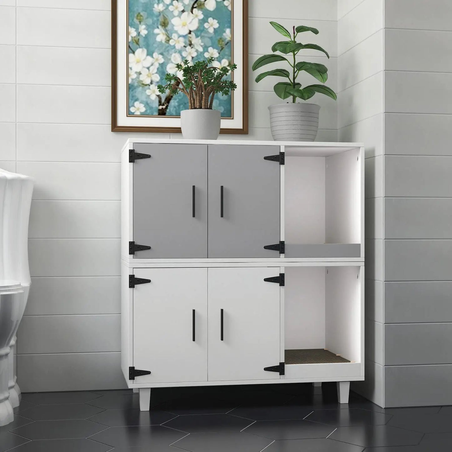 Modern Wood Pet Crate Cat Washroom Hidden Litter Box Enclosure Furniture House As Table Nightstand With Scratch Pad, Stackable