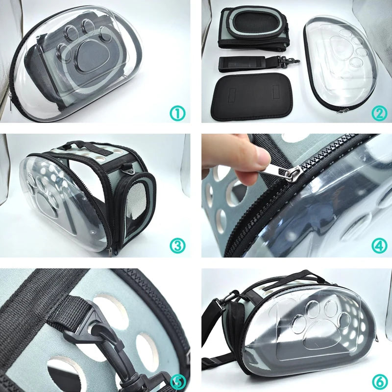 Portable Breathable Pet Carrier Backpack, Outdoor Handbag Transparent Foldable Breathable Pet Travel Shoulder Strap Bag