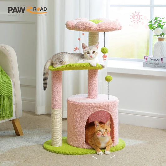 Flower Cat Tree with Natural Sisal Scratching Post, Cozy Cat Condo, Top Perch, Small Cat Tower for Small Indoor Cats