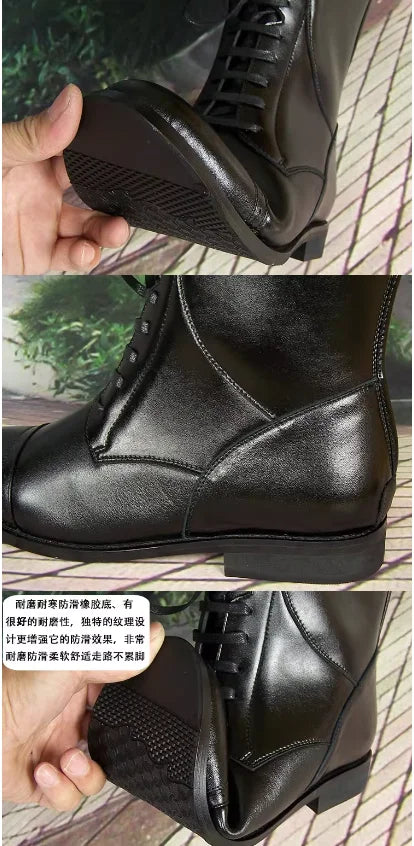 Men's High-top Genuine Leather Cowhide Ceremonial Guard Boots  British Autumn Zipper Men's Long Leather Riding Boots