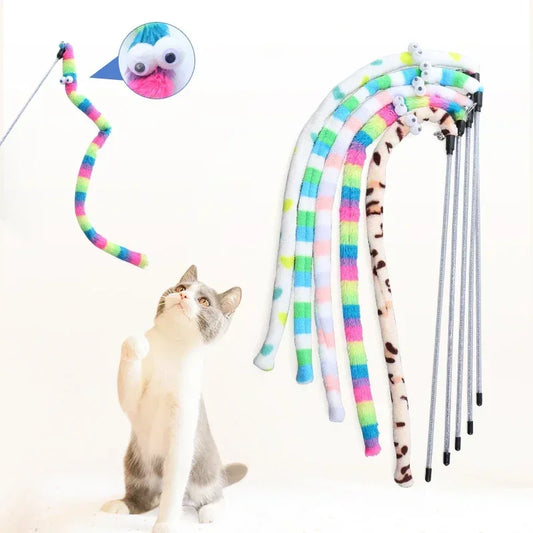 Pet Cat Toy Feather Cat Teaser Wand Cat Interactive Toys Caterpillar Colorful Rod Teaser Wand Supplies Accessory
