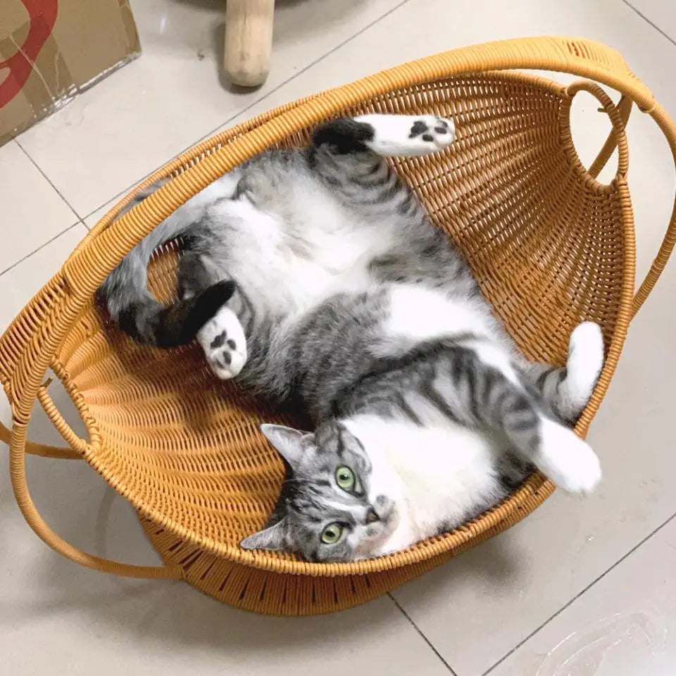 Faux-Woven Cat Bed Nest Cat Basket Cats Swing Hammock Waterproof Indoor Pet House Semi-Enclosed Cave Bed Pet Accessories