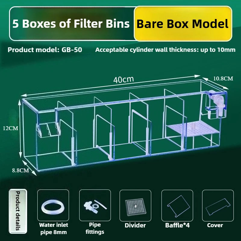 Hang-On Aquarium Filter Box Quiet Water Circulation System Dry-Wet Separation Filter Box for Small medium Fish Tank Turtle Tank