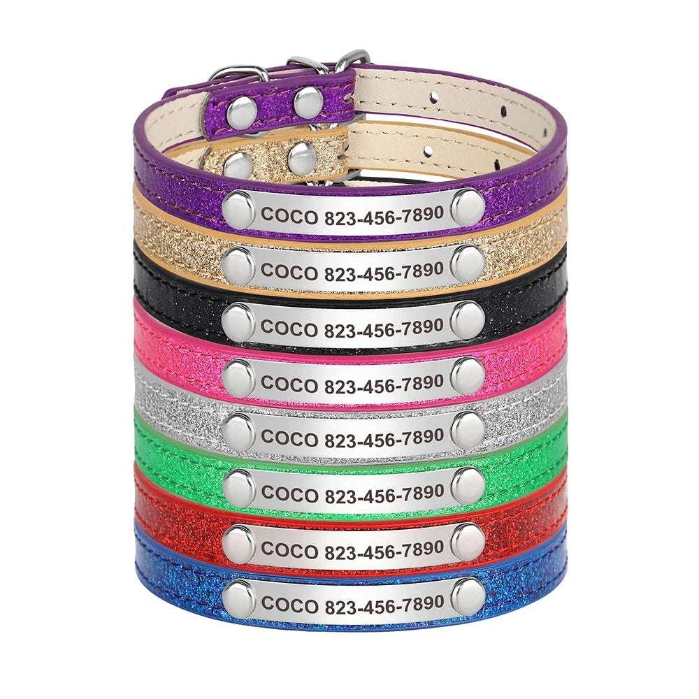 Custom Cat Collar Bling Leather Cat Collars Personalized Kitten Cat Small Dogs Puppy Collar With Engraved ID Nameplate