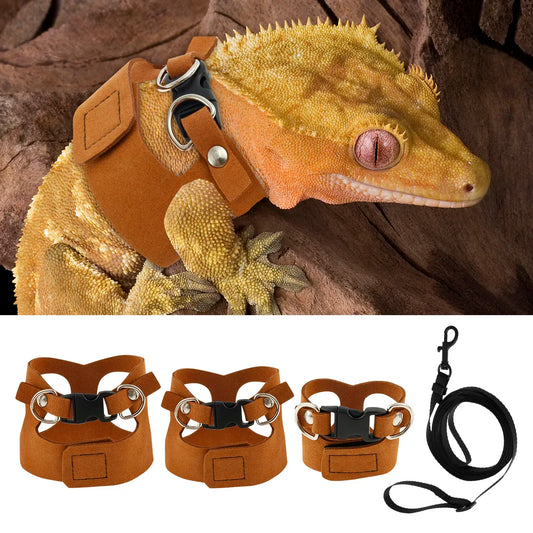 3Pcs Lizard Leash Harness Adjustable Reptile Bearded Dragon Traction Soft Rope Chameleon Amphibians Pet Harness Supplies