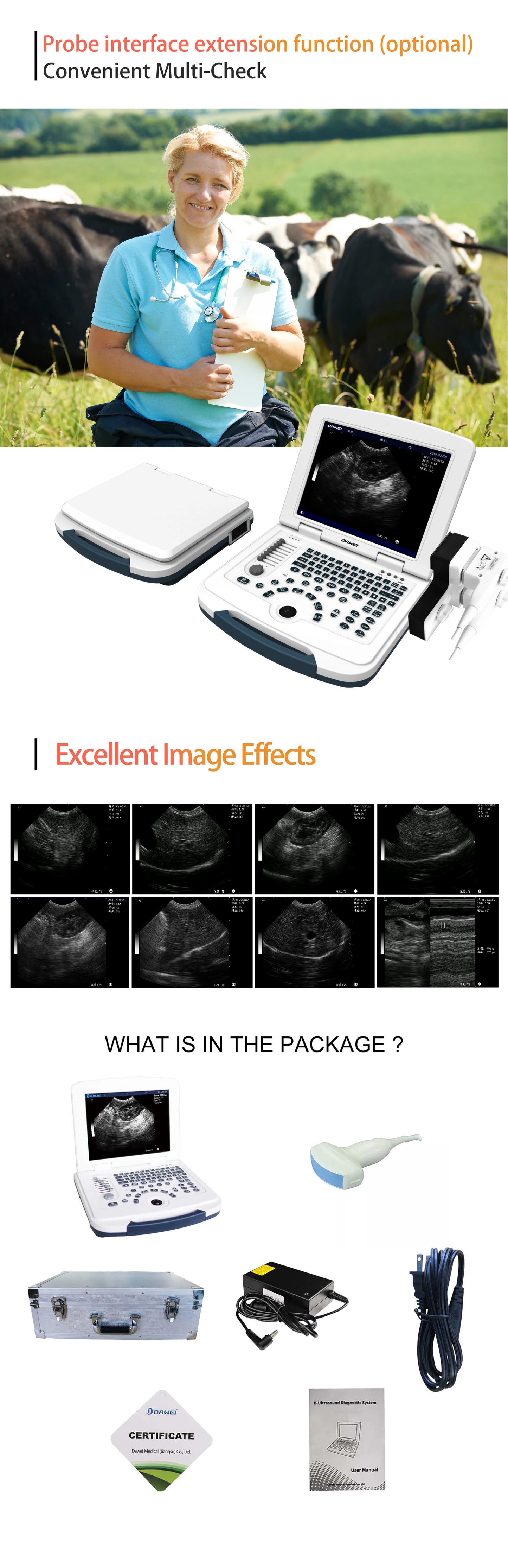 Portable Veterinary Ultrasound Scanner, Laptop Vet Pregnancy B-Ultra Machine, for Animal Farm Home Pet (B,B+B,4B,B+M,M)