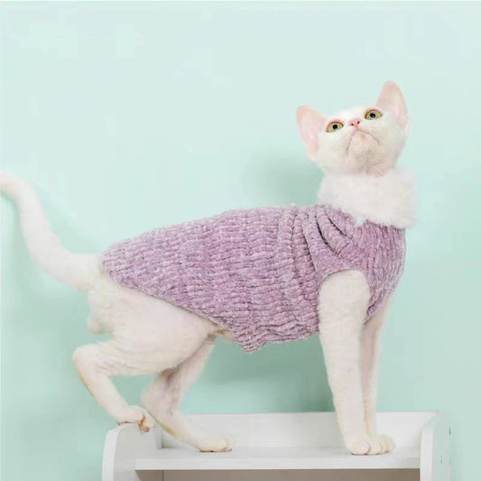 Devon Rex Thickening Plush Coat Cat Sweater Costume Sphinx Clothes Kitten Sphynx Pullover Clothing Products for Winter Outwear