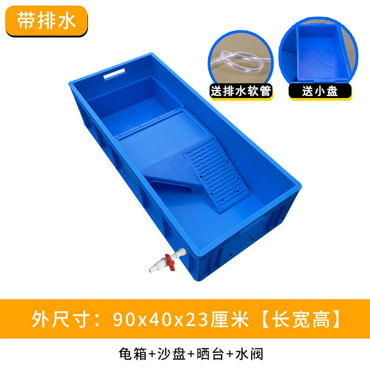‌Heavy-Duty Turtle Tank with Basking Platform - Large Plastic Aquarium for Reptiles, Waterproof Fish Pond with Drainage System