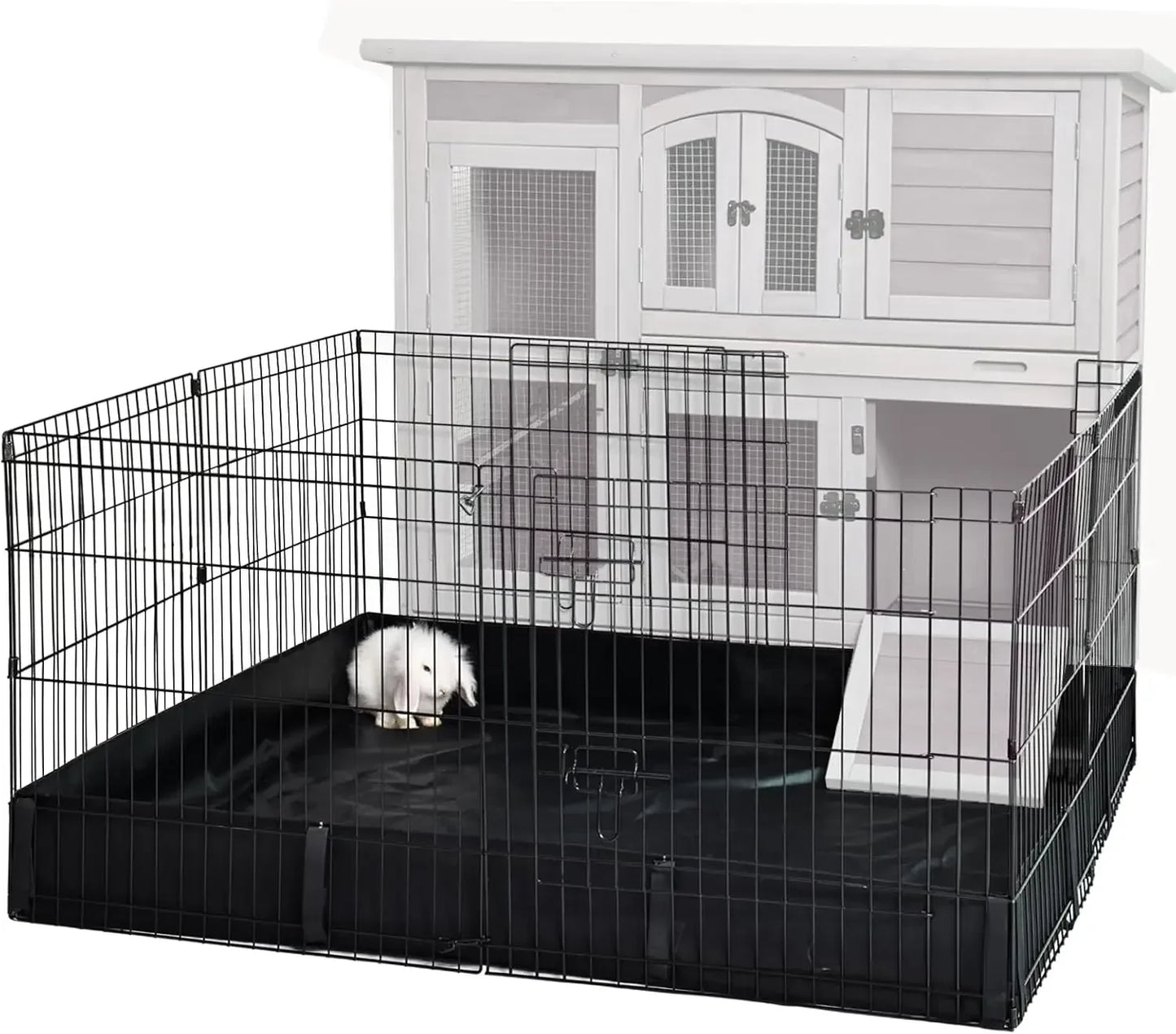 Rabbit Hutch Indoor Outdoor Bunny House Bunny Cage on Wheels with Plastic Tray-47inch