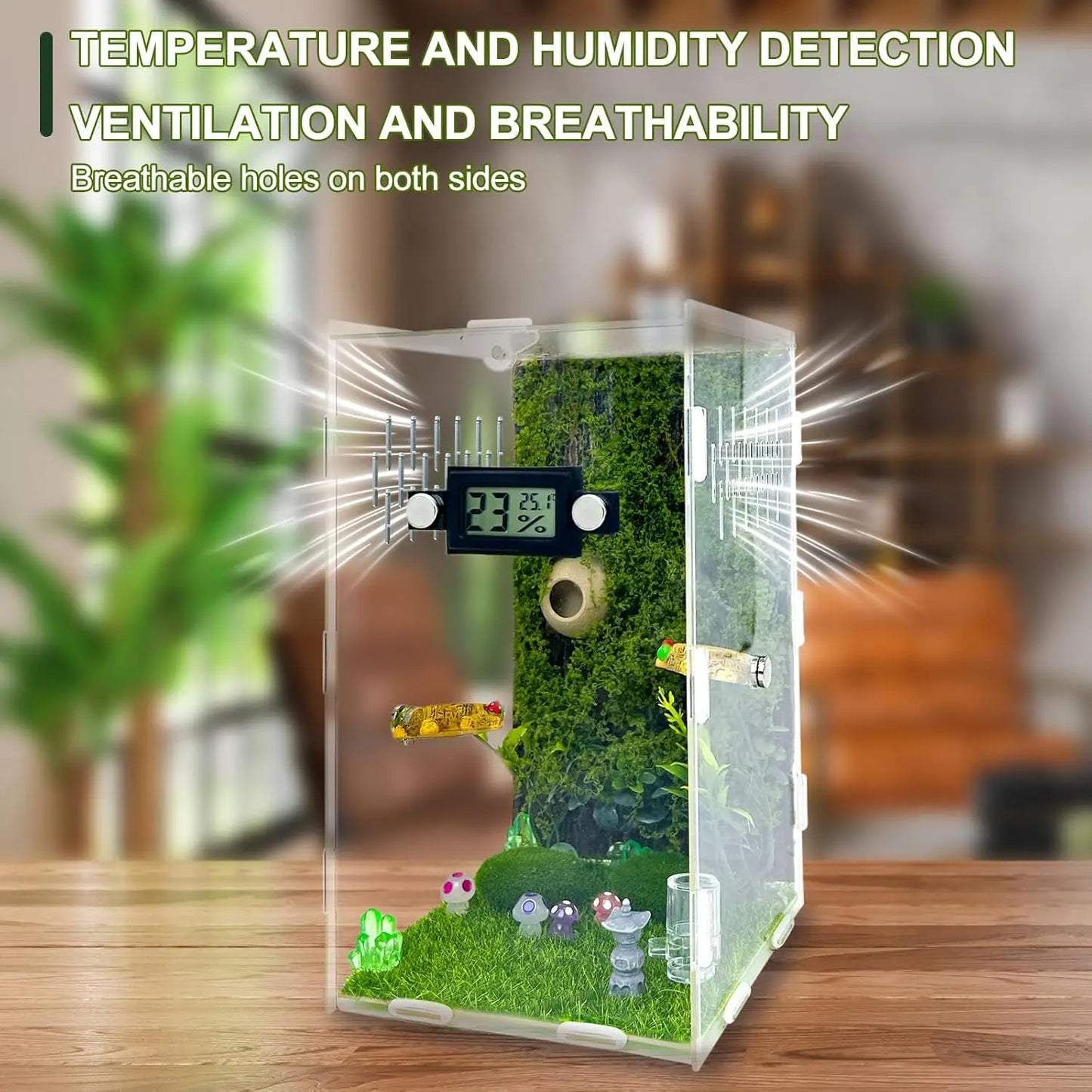 Jumping Spider Enclosure DIY Jumping Spider Insects Habitat with Temperature and Humidity Detector Water Feeder Platform Hide