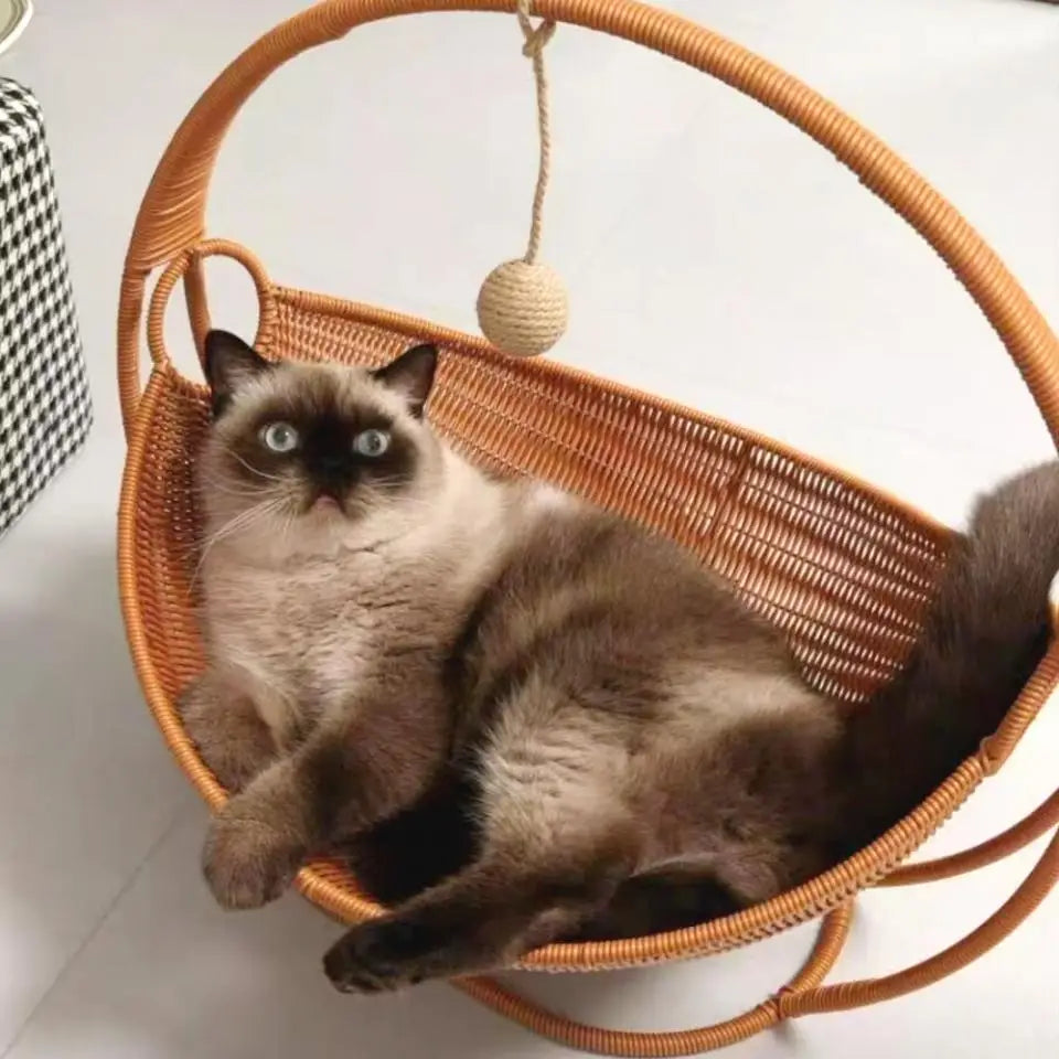 Faux-Woven Cat Bed Nest Cat Basket Cats Swing Hammock Waterproof Indoor Pet House Semi-Enclosed Cave Bed Pet Accessories