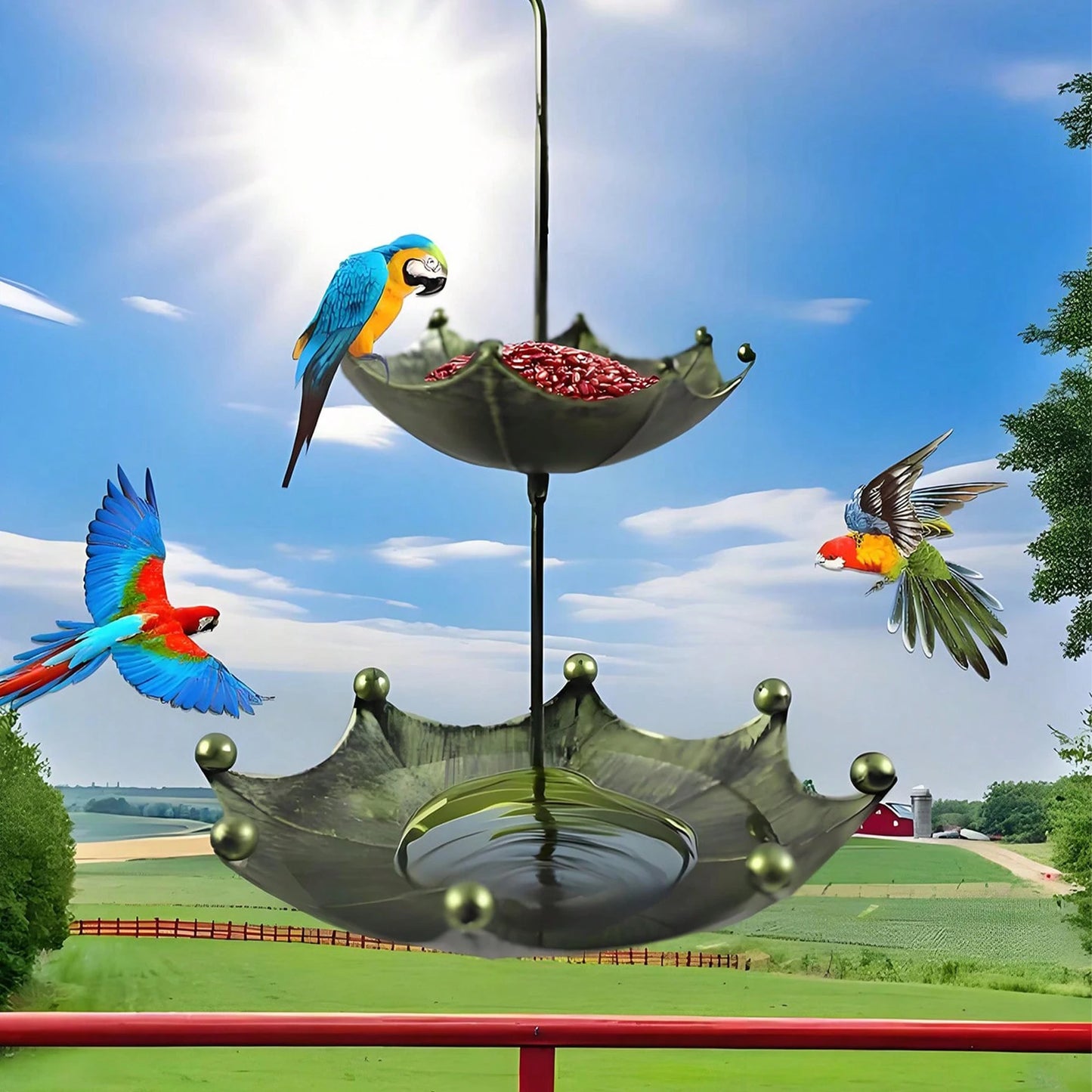 1Pc Outdoor Hanging Antique Umbrella-Shaped Bird Feeder and Food Bowl