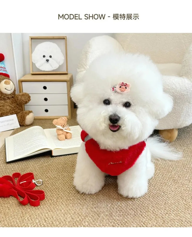 Fashion Pet Rabbit Fur Plush Pet Traction Set Warm Thick Pet Dog Cat Walking Dog Outdoor Teddy Plush Traction Rope Chest Harness