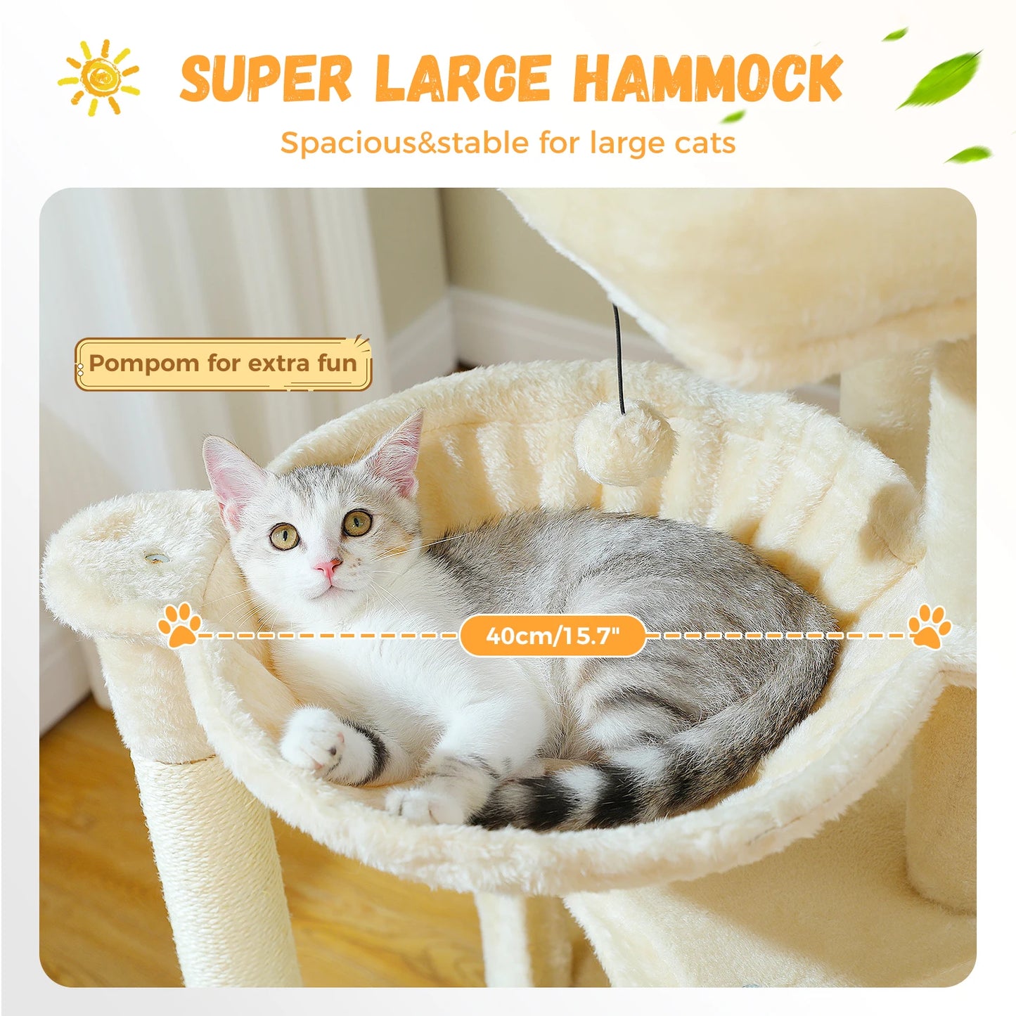 Large Cat Tree for Indoor Cats Multi-Level Cat Tower with Spacious Condos Sisal Scratching Pad Kitten House Accessories Cat Toys