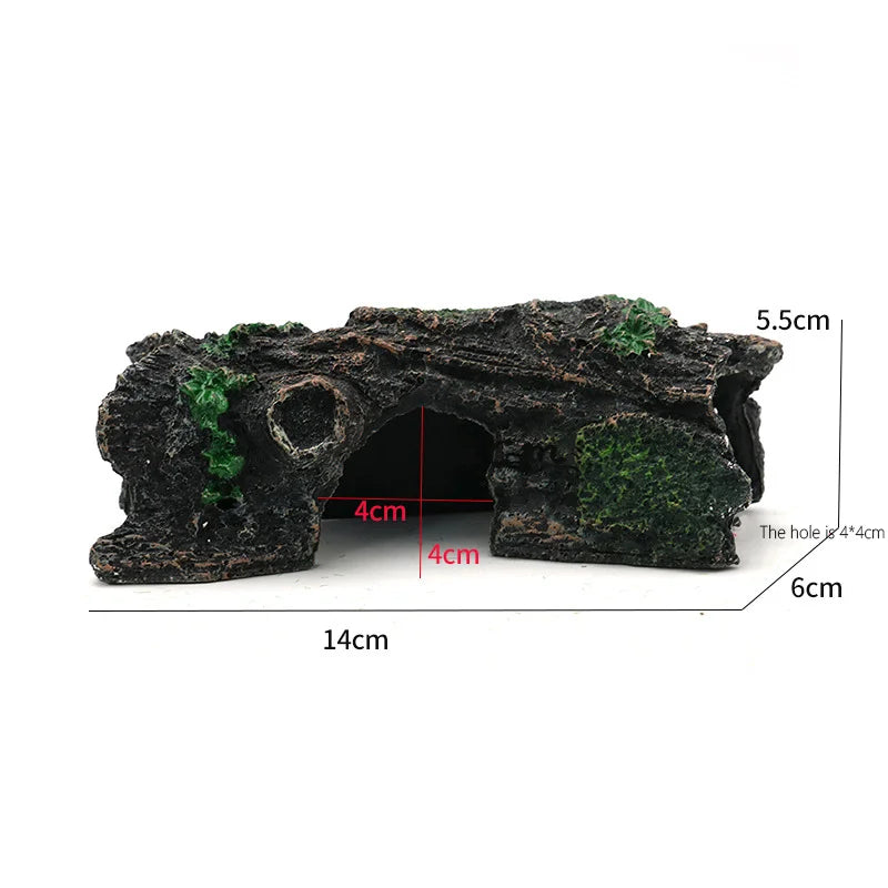 Resin Reptile Hide Cave Terrarium Decoration Lizards Snake Turtle Shelter Hide Rest Cave Reptiles Box Aquarium Landscape Decor